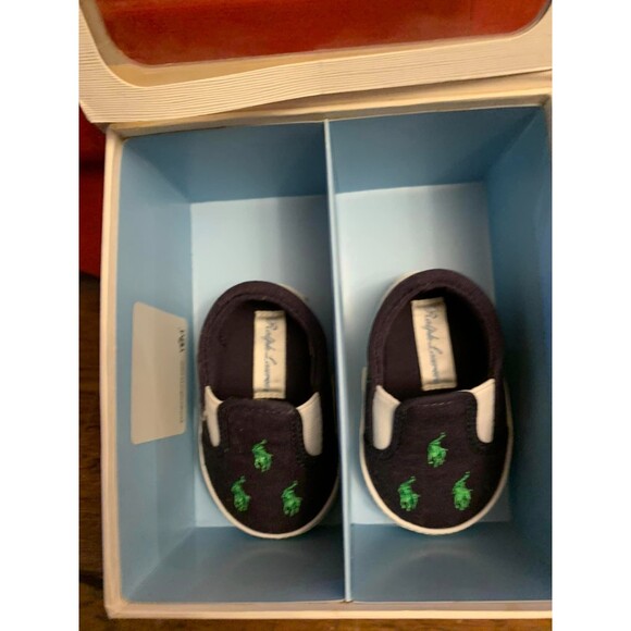 NIB Ralph Lauren Layette Size 1 6 Weeks -3 Months Baby Shoes Embroidered Pony - Picture 3 of 7